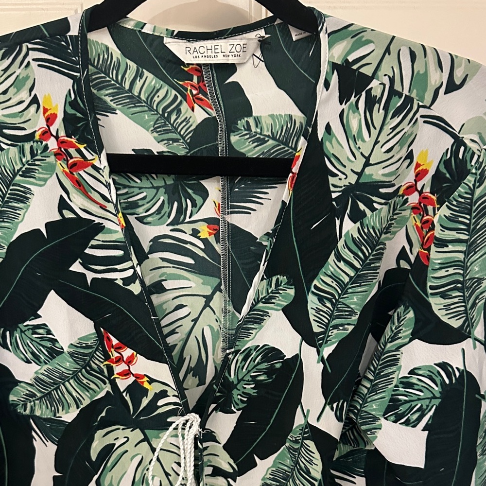 Rachel Zoe Tropical Leaf Kimono - Green, Black & Red Accents - Picture 2 of 3